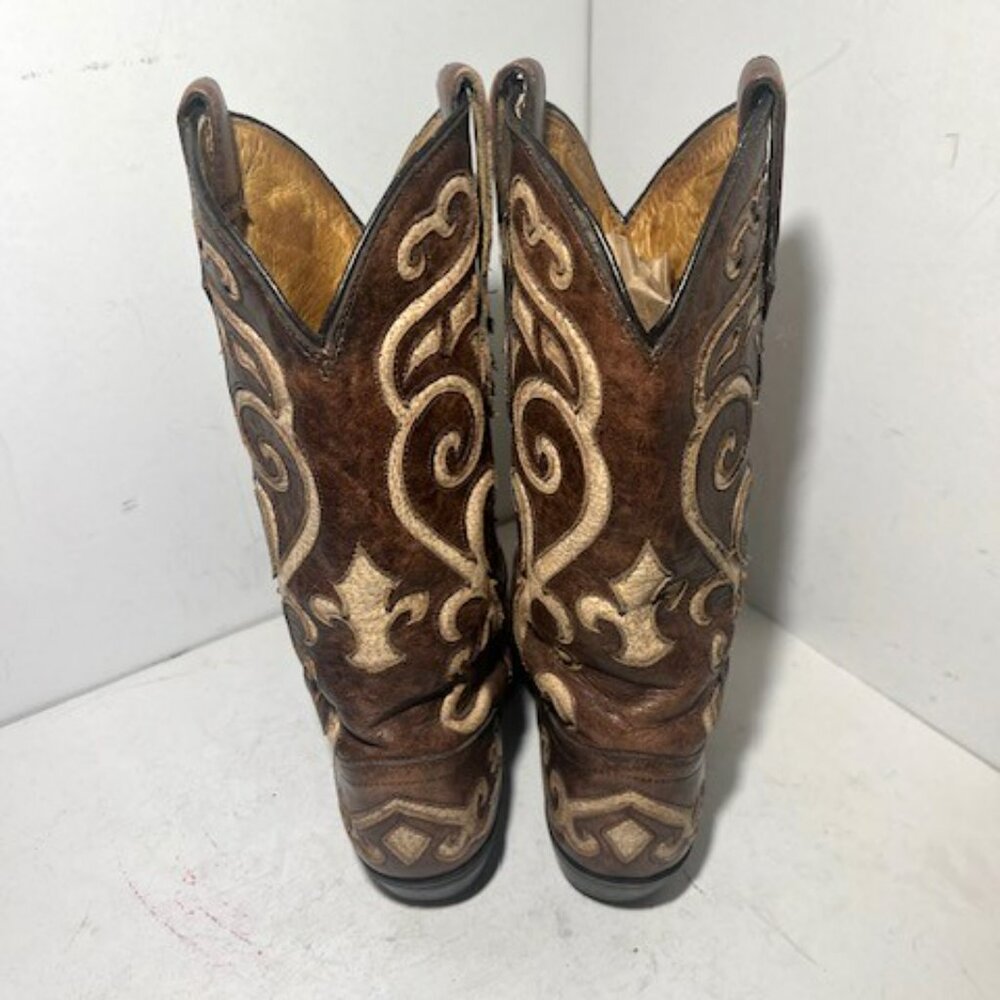 Tony Lama Brown and Cream Heeled Boots - Picture 2 of 11